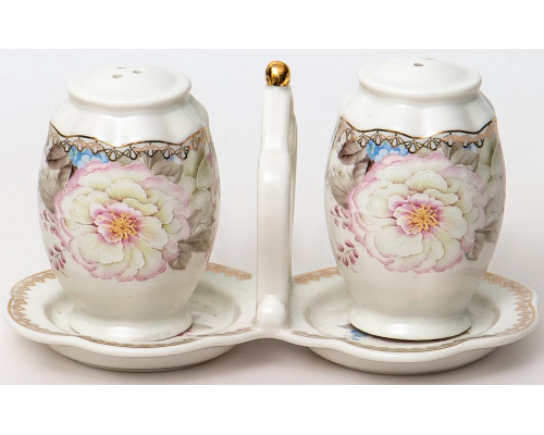 АДЕЛИНА, набор д/специй (3) солонка + перечница 160*80*80мм на подставке, NEW BONE CHINA, цветная упаковка