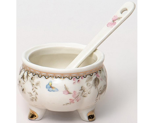 АДЕЛИНА, баночка для джема 60мм 50мл с ложкой, NEW BONE CHINA, цветная упаковка