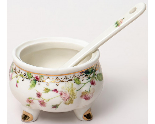 СТЕФАНИЯ, баночка для джема 60мм 50мл с ложкой, NEW BONE CHINA, цветная упаковка