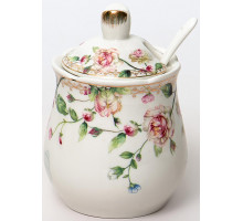 СТЕФАНИЯ, баночка д/меда 320мл с/крышкой и ложкой, NEW BONE CHINA, цветная упаковка