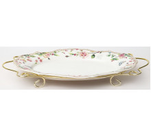 СТЕФАНИЯ, блюдо овальное 305мм на метал.подставке,  NEW BONE CHINA, цветная упаковка