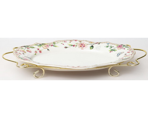 СТЕФАНИЯ, блюдо овальное 305мм на метал.подставке,  NEW BONE CHINA, цветная упаковка