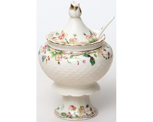 СТЕФАНИЯ, сахарница 300мл на ножке с ложкой, NEW BONE CHINA, цветная упаковка