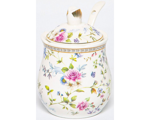ЭКЛАТ, баночка д/меда 320мл с/крышкой и ложкой, NEW BONE CHINA, цветная упаковка