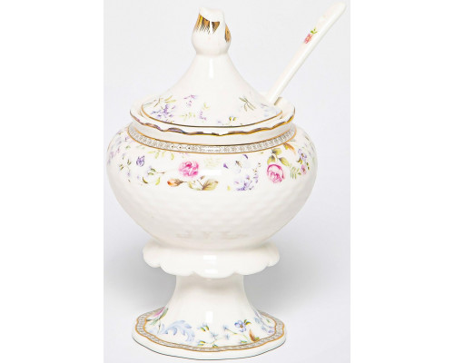 ЭКЛАТ, сахарница 300мл на ножке с ложкой, NEW BONE CHINA, цветная упаковка