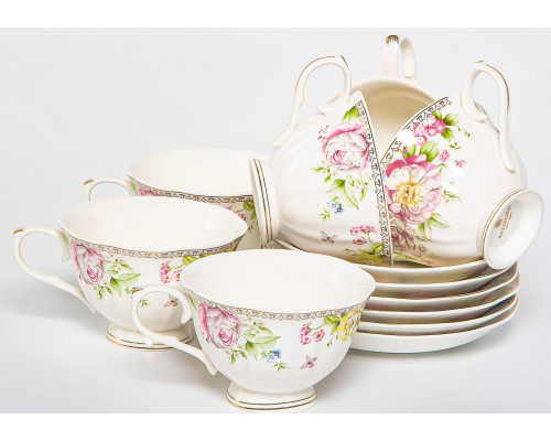 МЭРИДИТ, набор чайный (12) 6 чашек 250мл + 6 блюдец, NEW BONE CHINA, цветная упаковка