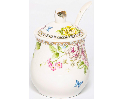 МЭРИДИТ, баночка д/меда 320мл с/крышкой и ложкой, NEW BONE CHINA, цветная упаковка