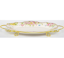 МЭРИДИТ, блюдо овальное 305мм на метал.подставке,  NEW BONE CHINA, цветная упаковка