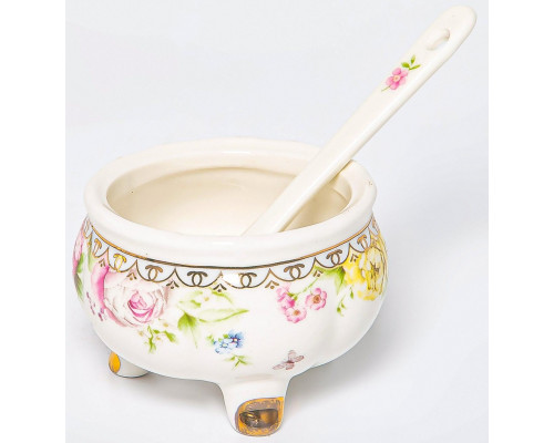 МЭРИДИТ, баночка для джема 60мм 50мл с ложкой, NEW BONE CHINA, цветная упаковка