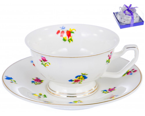 ЦЕЦЕРА, набор чайный (2) чашка 220мл + блюдце, NEW BONE CHINA, декор - цветочный ситец, подарочная упаковка