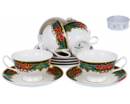 МАРКИЗА, набор чайный (12) 6 чашек 250мл + 6 блюдец, NEW BONE CHINA, цветочный декор с золотом, подарочная упаковка