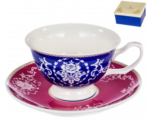 МАРКИЗА, набор чайный (2) чашка 200мл + блюдце, NEW BONE CHINA, цветной дизайн с золотом, упаковка подарочная