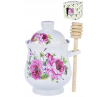 Баночка для меда с деревянной ложкой PARTY TIME, (диам.90 х выс.140мм), NEW BONE CHINA, цветочный де