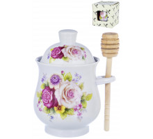 Баночка для меда с ложкой PARTY TIME, NEW BONE CHINA, цветочный декор, цветная упаковка
