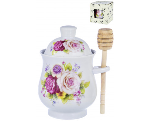 PARTY TIME, баночка для меда с ложкой, NEW BONE CHINA, цветочный декор, цветная упаковка