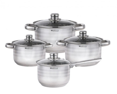 Кастрюли набор Kelli KL-4295 8пр. нерж. сталь 2/2,5/3,5/2 л 16/18/20/16 см