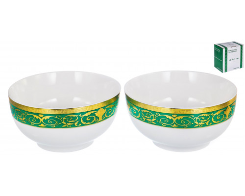 ЭСТЕЛЛА, набор 2 салатника 375мл, NEW BONE CHINA, цветной дизайн с золотом, подарочная упаковка