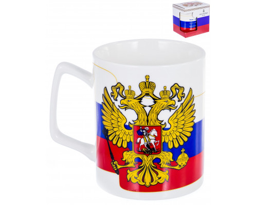 ПАТРИОТ ГЕРБ И ФЛАГ, кружка 350мл, NEW BONE CHINA, национальная символика,  подарочная упаковка