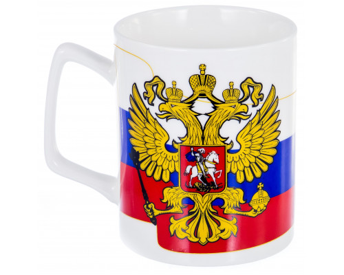 ПАТРИОТ ГЕРБ И ФЛАГ, кружка 350мл, NEW BONE CHINA, национальная символика,  подарочная упаковка
