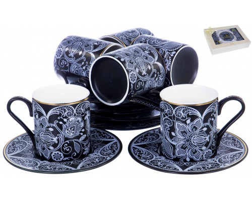 МАРМАРИС, набор кофейный (12) 6 чашек 100мл + 6 блюдец, NEW BONE CHINA, подарочная упаковка