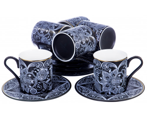МАРМАРИС, набор кофейный (12) 6 чашек 100мл + 6 блюдец, NEW BONE CHINA, подарочная упаковка