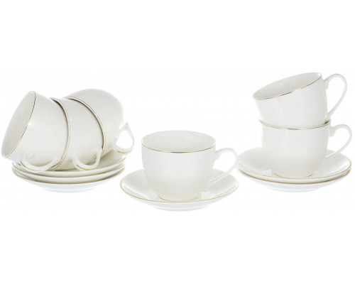 ГРАЦИЯ Шелк, набор чайный (12) 6 чашек 220мл + 6 блюдец, NEW BONE CHINA, подарочная упаковка