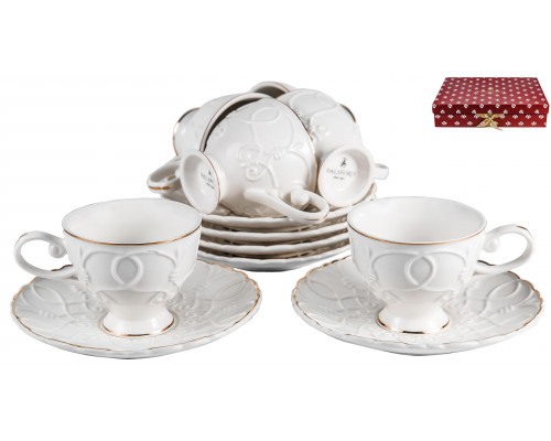 ГРАЦИЯ, набор кофейный (12) 6 чашек 100мл + 6 блюдец, NEW BONE CHINA, подарочная упаковка
