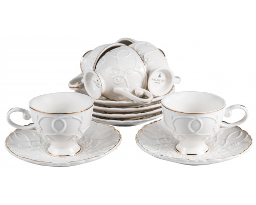 ГРАЦИЯ, набор кофейный (12) 6 чашек 100мл + 6 блюдец, NEW BONE CHINA, подарочная упаковка