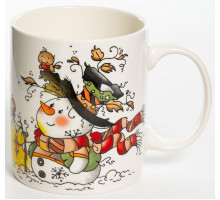 СНЕГОВИК, кружка 350мл, рваная шапка, NEW BONE CHINA, упаковка - гофрокороб
