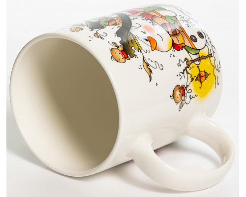 СНЕГОВИК, кружка 350мл, рваная шапка, NEW BONE CHINA, упаковка - гофрокороб