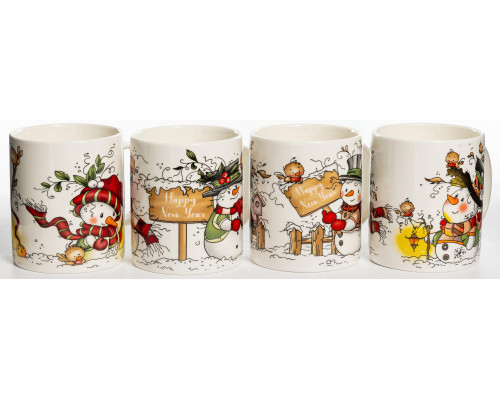 СНЕГОВИК, кружка 350мл, рваная шапка, NEW BONE CHINA, упаковка - гофрокороб