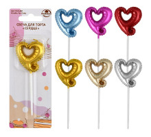 Свеча для торта "Сердце". Длина 10,5 см. 6 цв. NEW