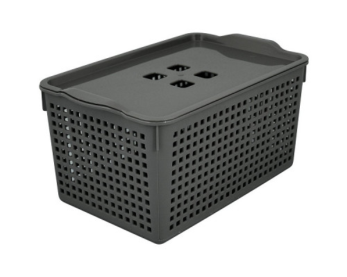 Корзинка "Лофт" с крышкой (серый). Размер 29,5х18,5х14,5 см. Объём 5,3 л. NEW