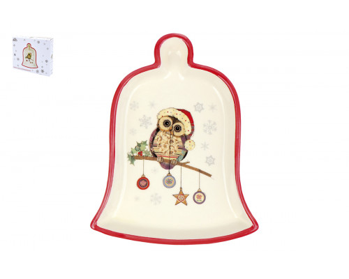 Блюдо 19.5х15.1см Коралл Owl Christmas ZFC250-51 ф.колокольчик п/уп керамика