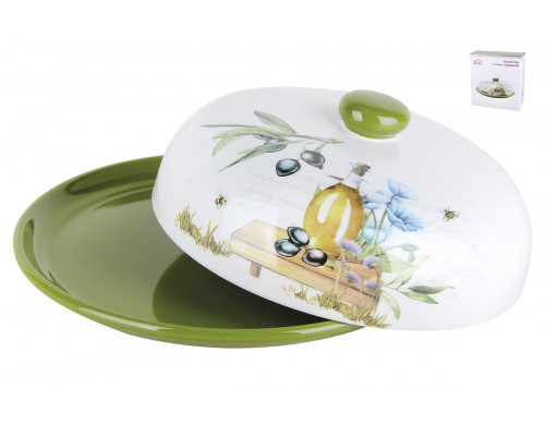 Блюдо д/блинов с крышкой Коралл Olives HC604R-B21 23см  п/уп керамика