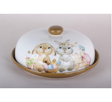 Блюдо д/блинов с крышкой Коралл Spring rabbits HC604R-E02 23см  п/уп керамика