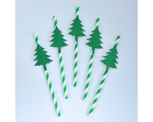 Трубочки для коктейля "Хвойный лес". Набор 5 шт. Длина 19 см NEW