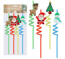 Трубочки для коктейля "Новогодняя компания". Набор 4 шт. Длина 26 см NEW