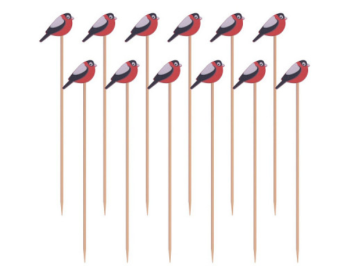 Шпажки для канапе "Снегири". Набор 24 шт. Длина 12 см. NEW