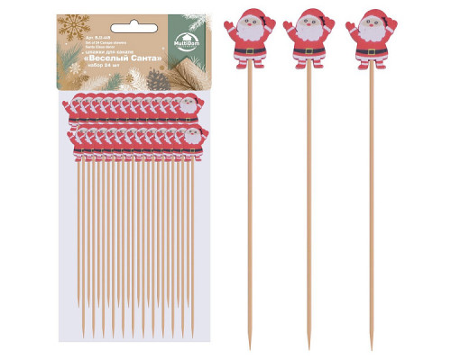 Шпажки для канапе "Веселый Санта". Набор 24 шт. Длина 12 см. NEW