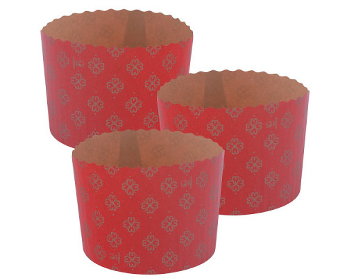 Форма для выпечки кулича бумажная "Пасхальная красная". Набор 3 шт. Диаметр 11см, высота 8,5см. NEW
