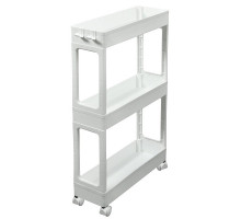 Этажерка узкая 3-х ярусная на колесах (белый).  Размер 39,5х12,9х66,4 см NEW
