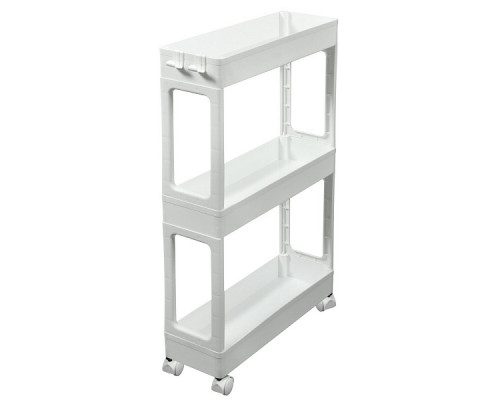 Этажерка узкая 3-х ярусная на колесах (белый).  Размер 39,5х12,9х66,4 см NEW