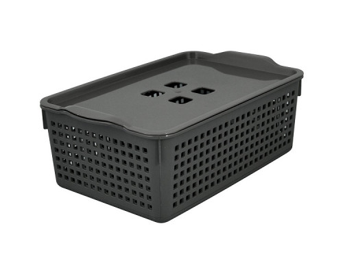 Корзинка "Лофт" с крышкой (серый). Размер 29,5х18,5х10,5 см. Объём 3,8 л. NEW