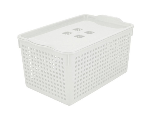 Корзинка "Лофт" с крышкой (белый). Размер 29,5х18,5х14,5 см. Объём 5,3 л. NEW