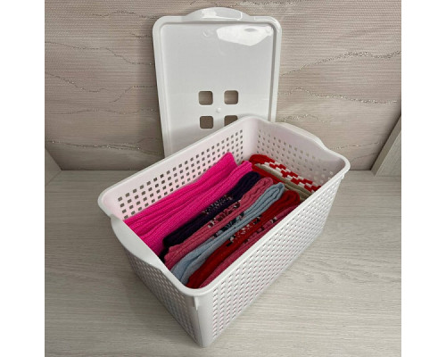 Корзинка "Лофт" с крышкой (белый). Размер 29,5х18,5х14,5 см. Объём 5,3 л. NEW