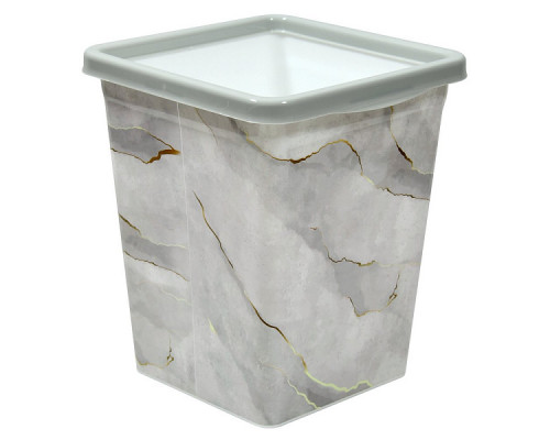 Ведро для мусора с фиксатором квадратное с декором "Белый Мрамор". Размер 23х22,5х26,5 см. NEW