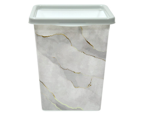 Ведро для мусора с фиксатором квадратное с декором "Белый Мрамор". Размер 23х22,5х26,5 см. NEW