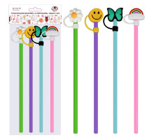 Трубочки для коктейля "С колпачком". Набор 4 шт. Длина 23 см