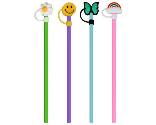 Трубочки для коктейля "С колпачком". Набор 4 шт. Длина 23 см